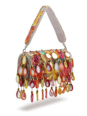 tipify white & multi mirror work embellished velvet clutch 5