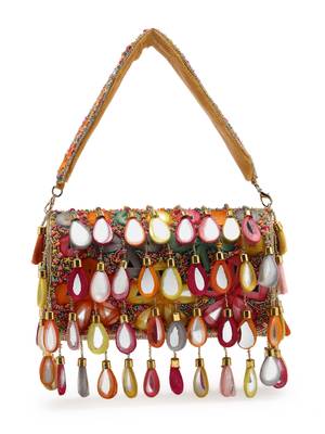 tipify camel & multi mirror work embellished velvet clutch 4