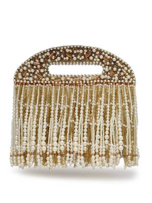 droop off white & champagne gold abstract embellished velvet clutch 6