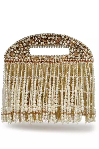 droop off white & champagne gold abstract embellished velvet clutch