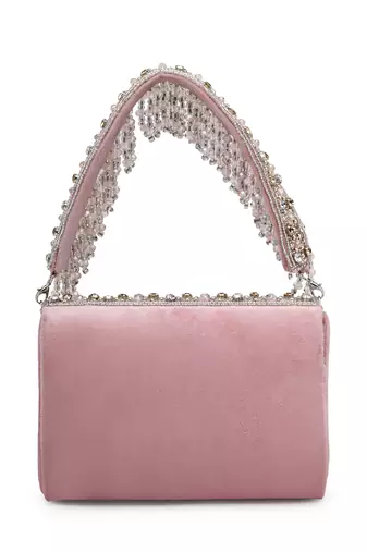 coffer mauve & metallic gold stone work embellished suede clutch