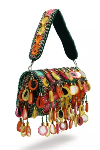tipify emerald green & multi mirror work embellished velvet clutch