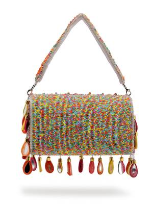 tipify white & multi mirror work embellished velvet clutch 6
