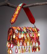 tipify maroon & multi mirror work embellished velvet clutch