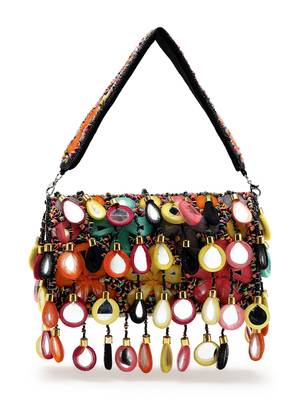tipify black & multi mirror work embellished velvet clutch 4