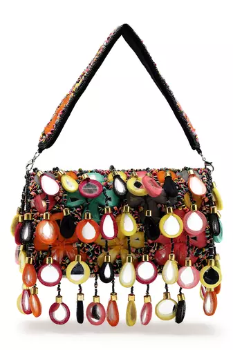 tipify black & multi mirror work embellished velvet clutch