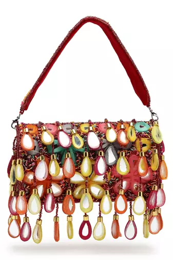 tipify maroon & multi mirror work embellished velvet clutch