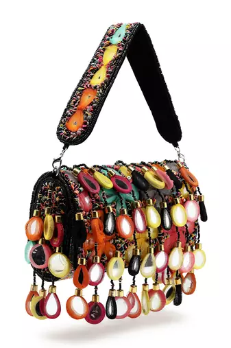 tipify black & multi mirror work embellished velvet clutch