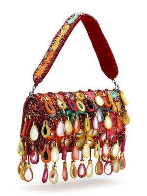 tipify maroon & multi mirror work embellished velvet clutch 5