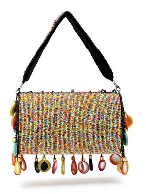 tipify black & multi mirror work embellished velvet clutch 6