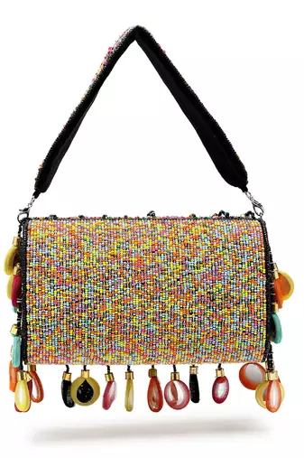 tipify black & multi mirror work embellished velvet clutch