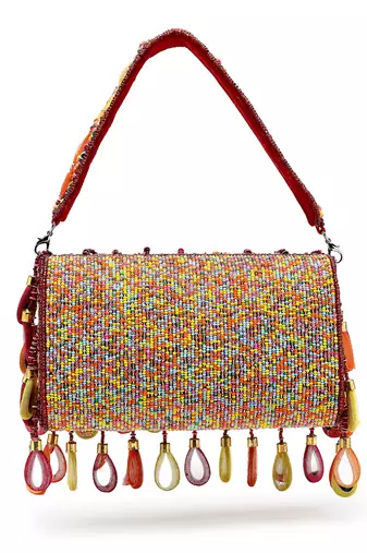 tipify maroon & multi mirror work embellished velvet clutch