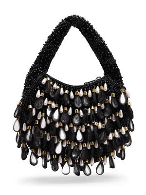 tipify black, gold & pearl mirror work embellished velvet purse 4