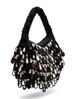 tipify black, gold & pearl mirror work embellished velvet purse 5