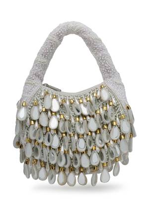 tipify white, gold & pearl mirror work embellished velvet purse 6