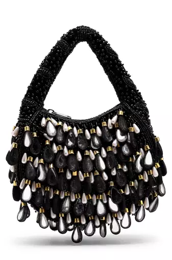 tipify black, gold & pearl mirror work embellished velvet purse