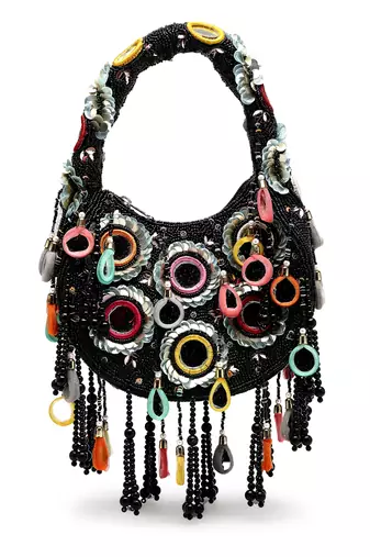 tipify black & multi mirror work embellished velvet purse