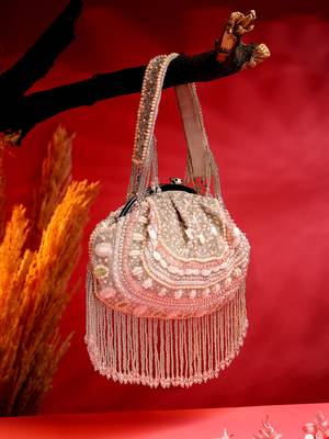 droop white & pastel multi bead work embellished faux silk clutch 1