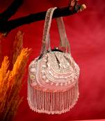 droop white & pastel multi bead work embellished faux silk clutch