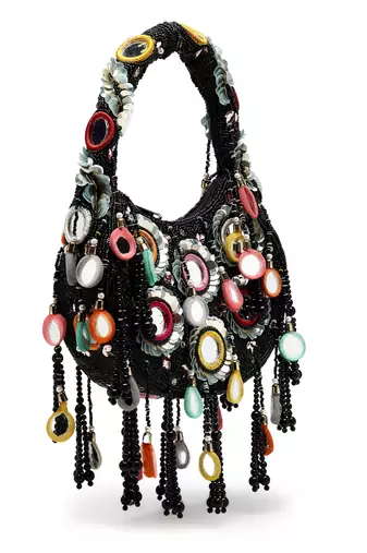 tipify black & multi mirror work embellished velvet purse