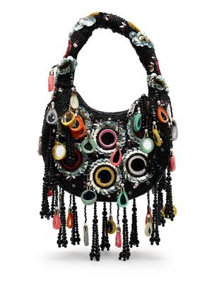 tipify black & multi mirror work embellished velvet purse 6