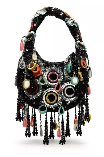 tipify black & multi mirror work embellished velvet purse