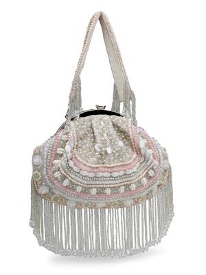 droop white & pastel multi bead work embellished faux silk clutch 4
