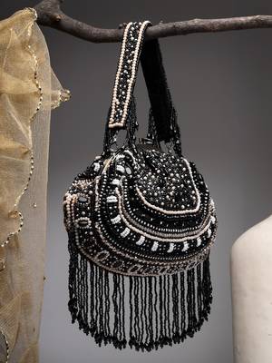droop black & pastel multi bead work embellished faux silk clutch 1