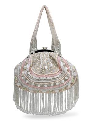 droop white & pastel multi bead work embellished faux silk clutch 5