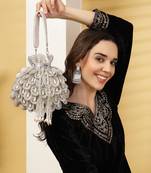 droop white & silver cut work embellished velvet potli
