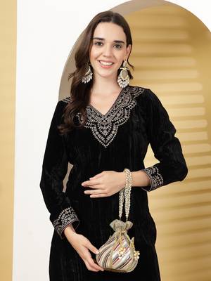 lotus golden & multi striped embellished faux silk potli 3