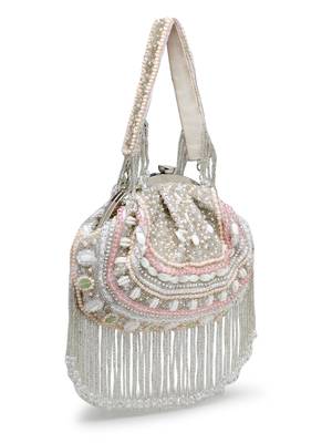droop white & pastel multi bead work embellished faux silk clutch 6