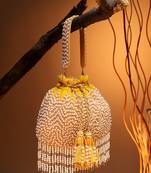 droop honey yellow & pearl chevron embellished velvet potli