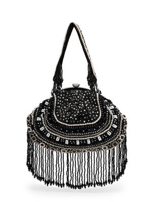 droop black & pastel multi bead work embellished faux silk clutch 4