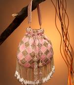 droop baby pink & gold diamond embellished velvet potli