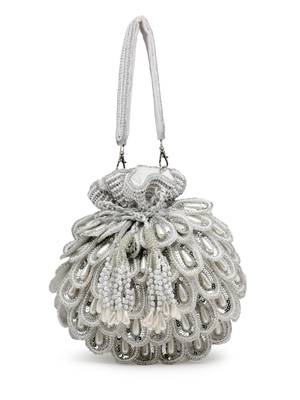 droop white & silver cut work embellished velvet potli 4