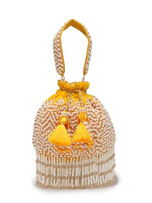 droop honey yellow & pearl chevron embellished velvet potli 4