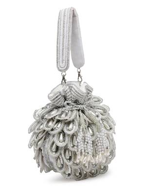 droop white & silver cut work embellished velvet potli 5