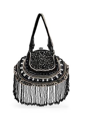 droop black & pastel multi bead work embellished faux silk clutch 6