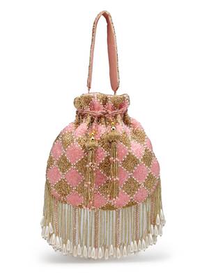 droop baby pink & gold diamond embellished velvet potli 4