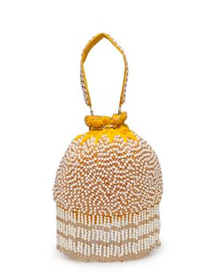 droop honey yellow & pearl chevron embellished velvet potli 6