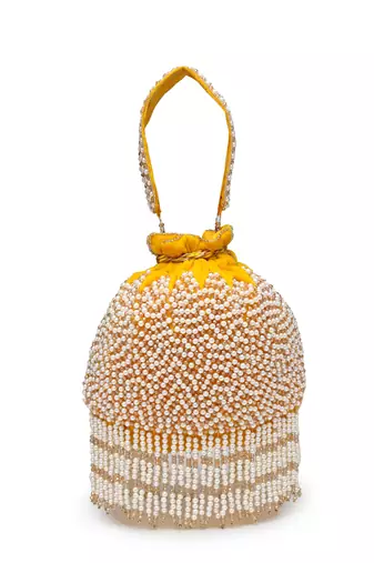 droop honey yellow & pearl chevron embellished velvet potli