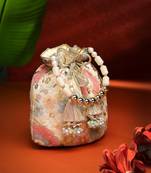 Anekaant dangle off white & pastel multi floral embellished georgette  potli