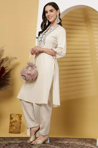 droop lavender & multi paisely embroidered georgette  potli