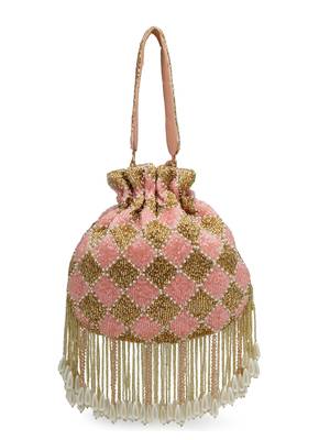 droop baby pink & gold diamond embellished velvet potli 6