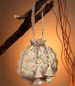 dangle champagne gold & pastel multi scale embroidered georgette potli