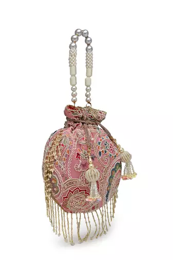 droop lavender & multi paisely embroidered georgette  potli