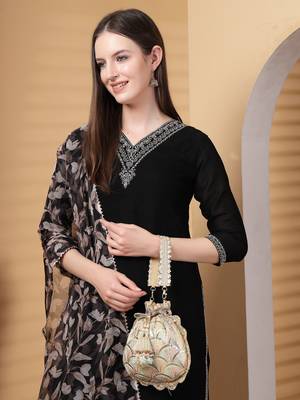 dangle champagne gold & pastel multi scale embroidered georgette potli 3