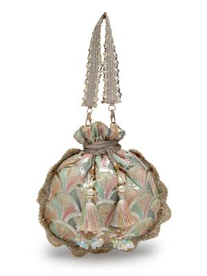 dangle champagne gold & pastel multi scale embroidered georgette potli 4