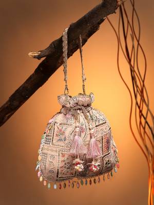  dangle baby pink & multi abstract embroidered georgette potli 1